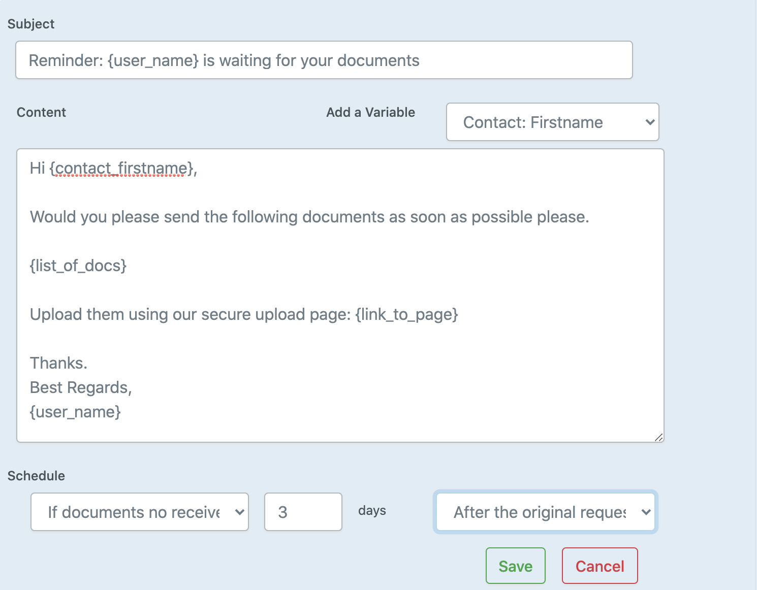 Coach intake form - Automatic reminders