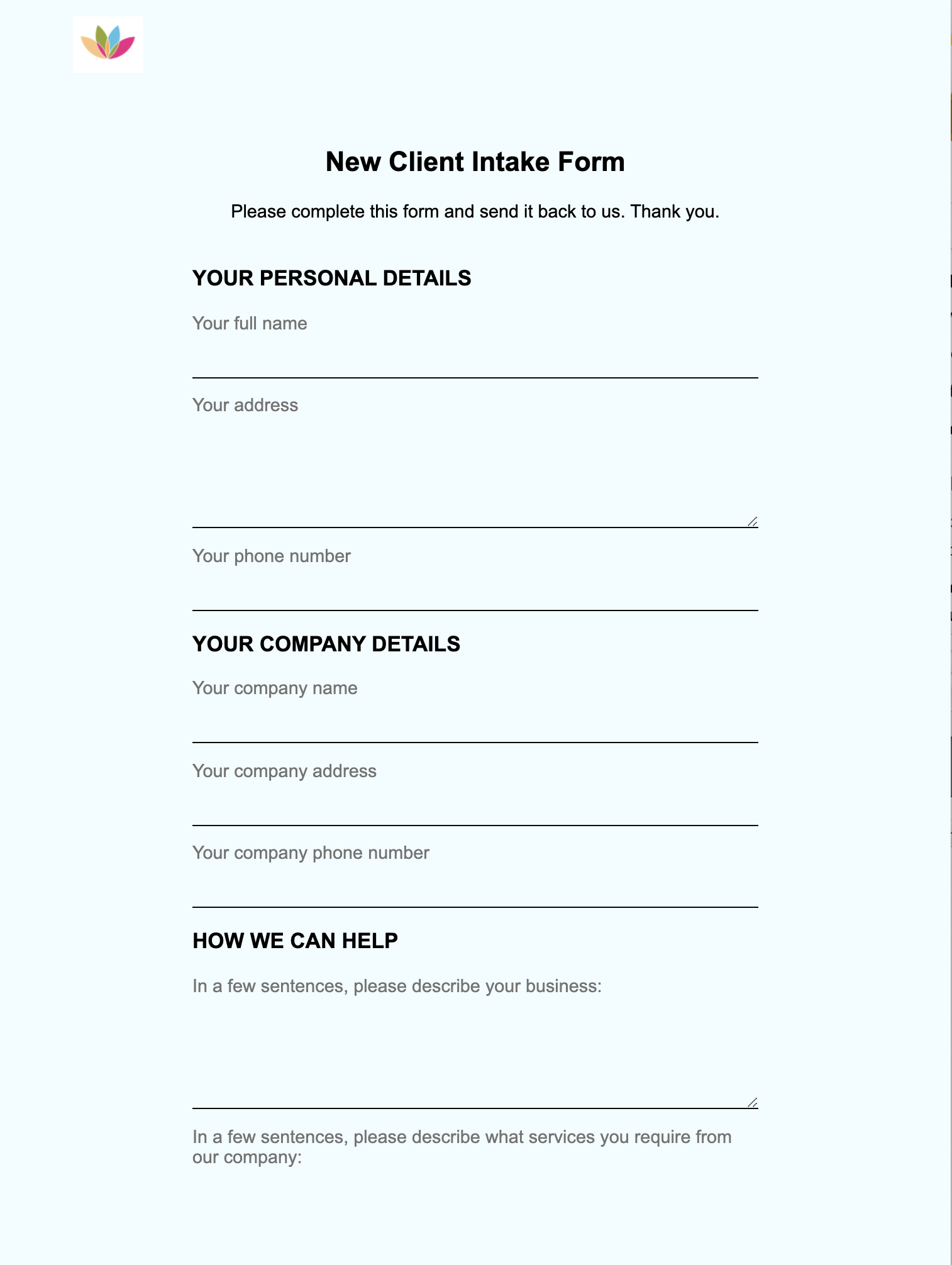 upload form with subheadings