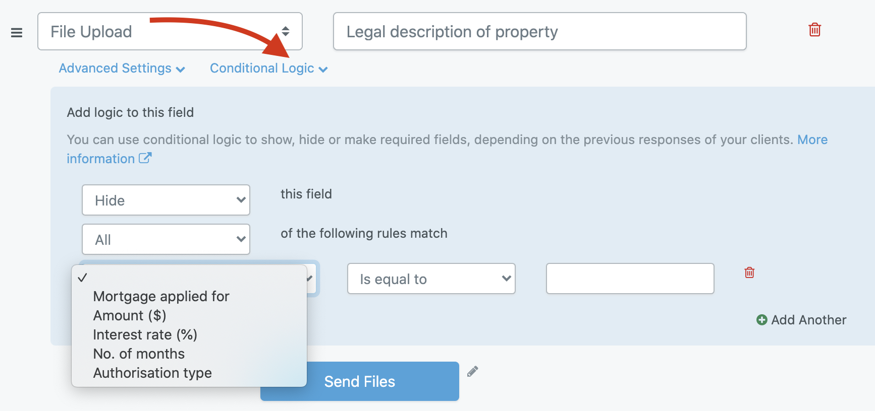 Conditional logic settings