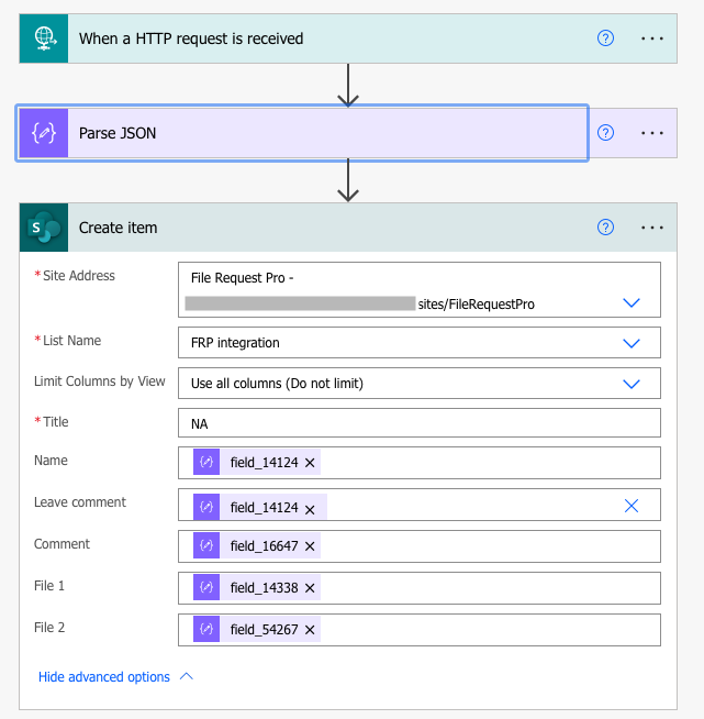 FRP powerautomate choose columns