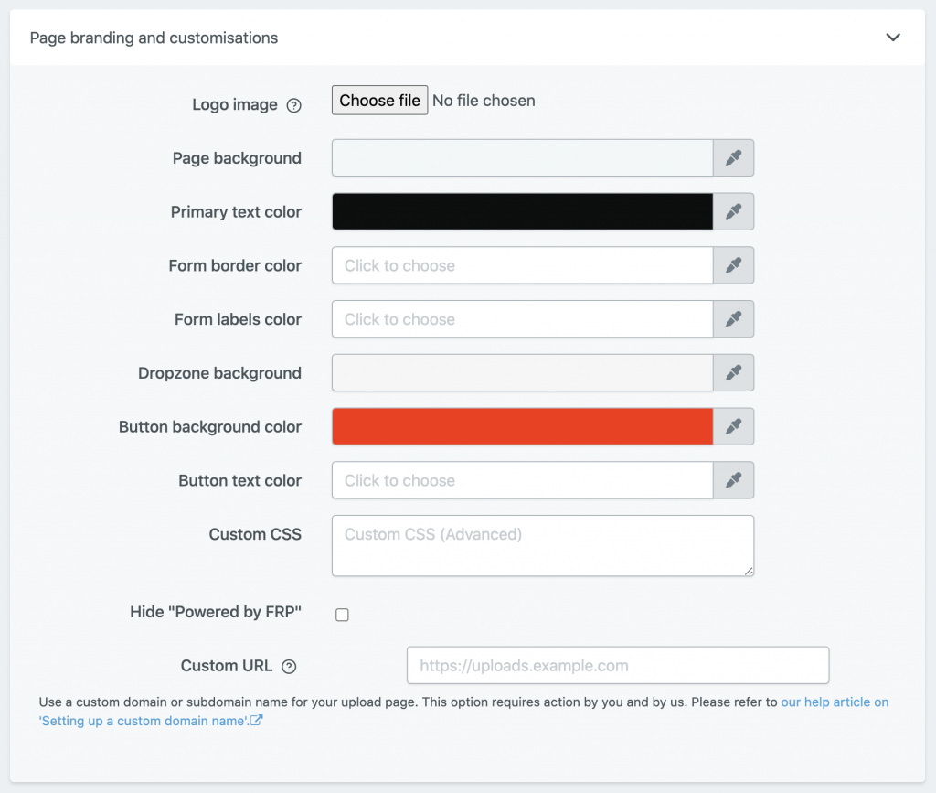 form builder section for custommisations