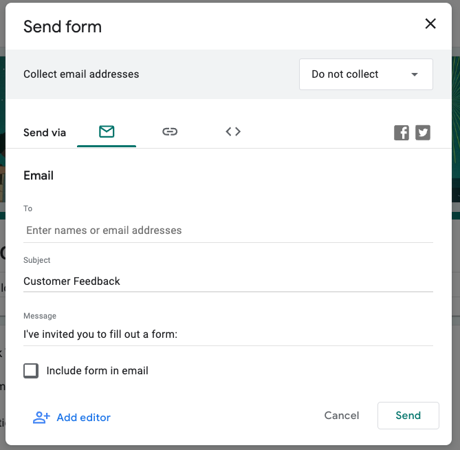Google form embed in an email