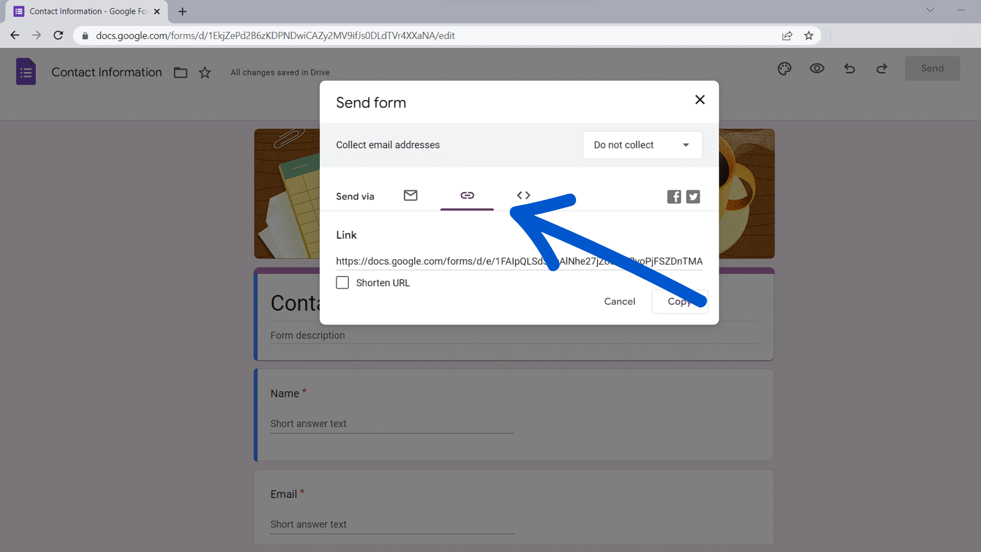 share Google Forms link