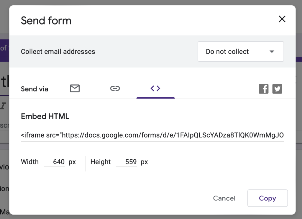 Google Forms embed code