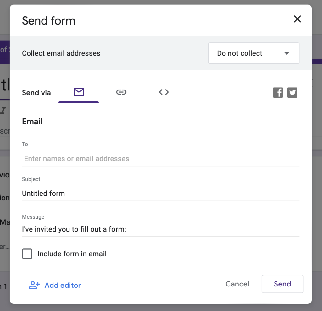 Send or share link for google forms