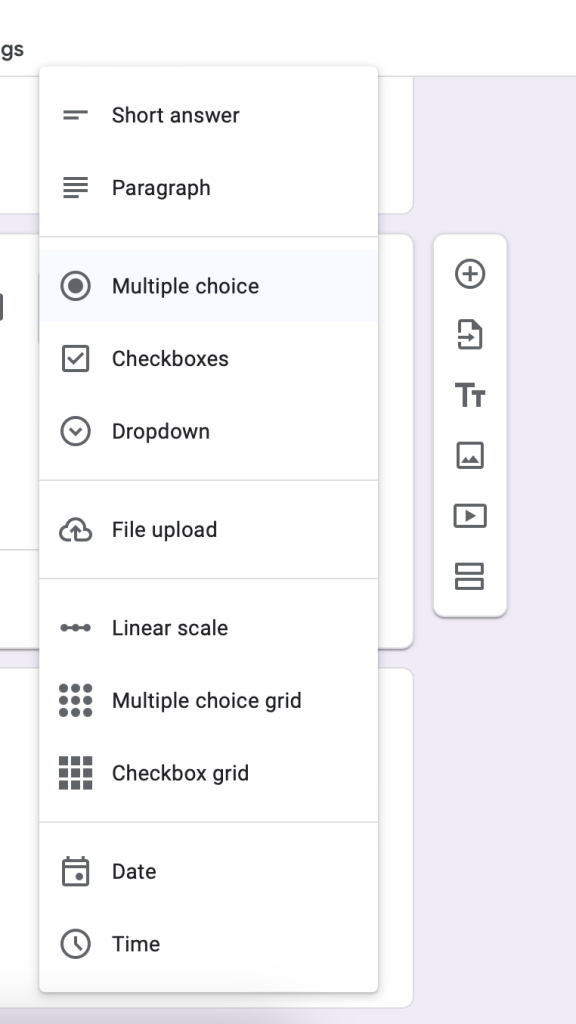 Google forms types of questions