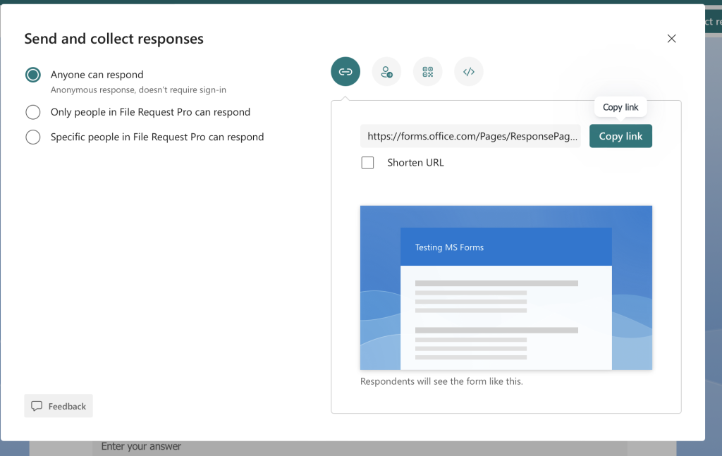 Microsoft Forms - Shareable Link