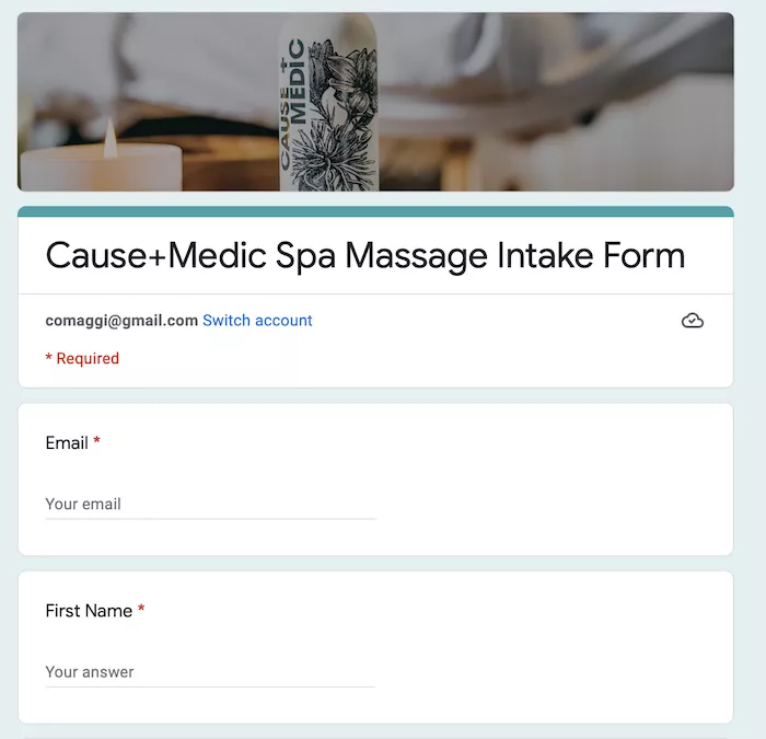 Google Intake form example