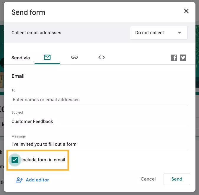 Google form embed in an email