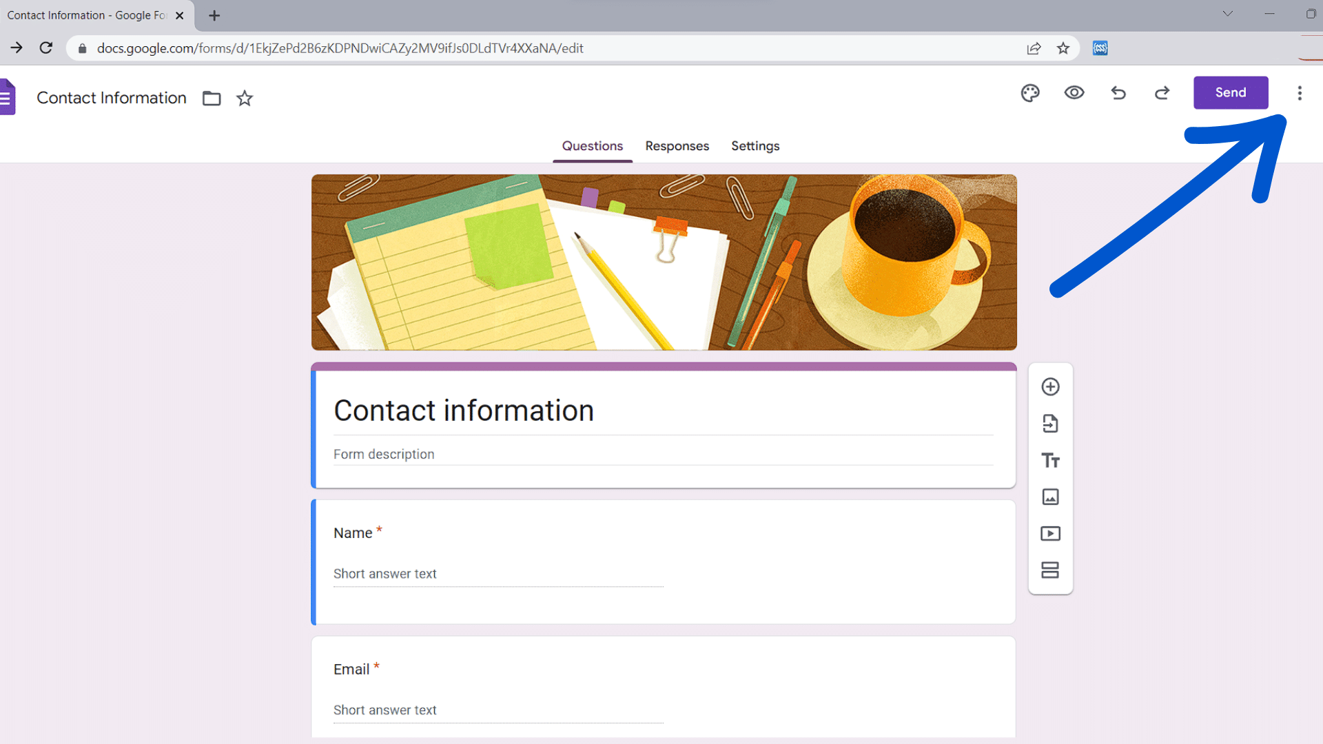 Google Forms more options menu
