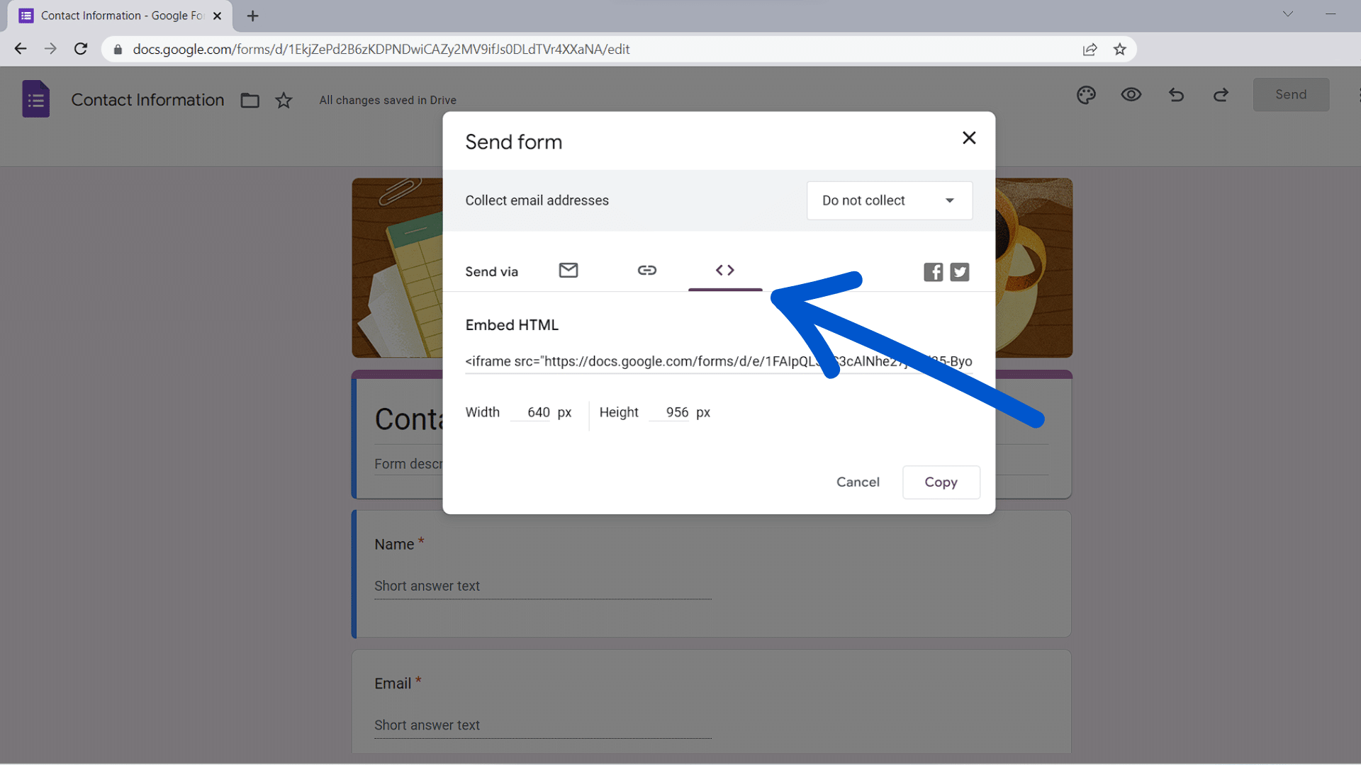 Embed Google Forms HTML code