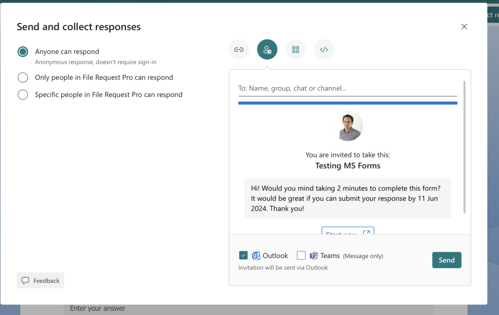 Share Microsoft Forms via email