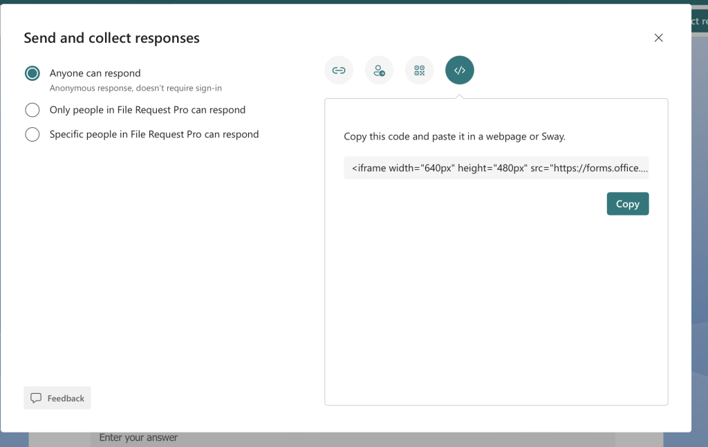 Microsoft Forms embed code for website