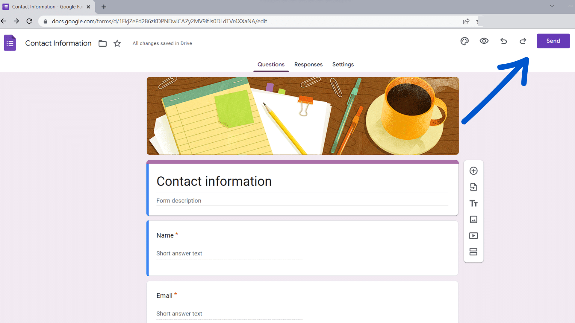 Send button in Google Forms