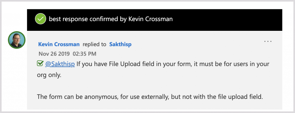 Microsoft Forms showing file upload is not available for external sharing