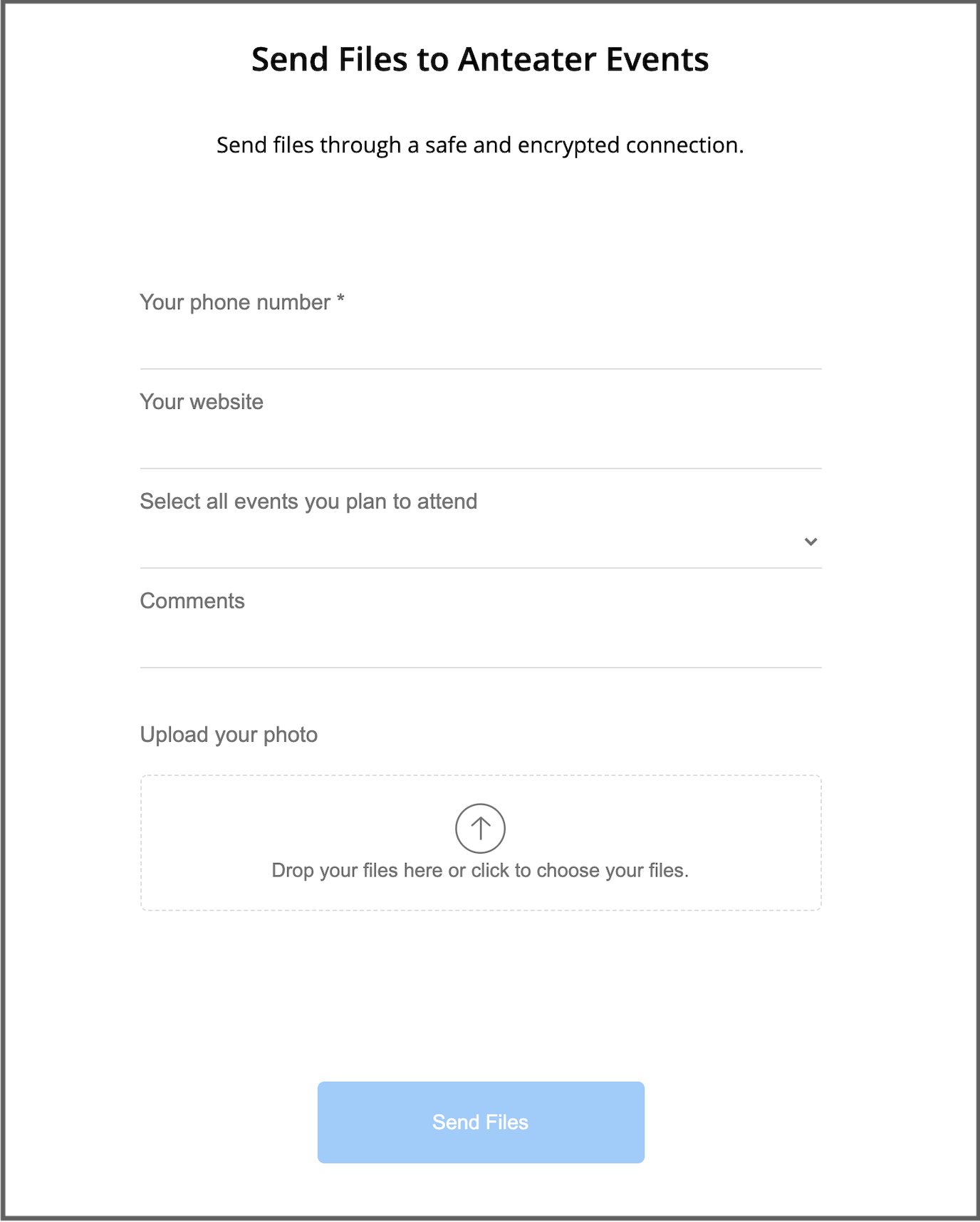 Example of File Request Pro form with file dropzone